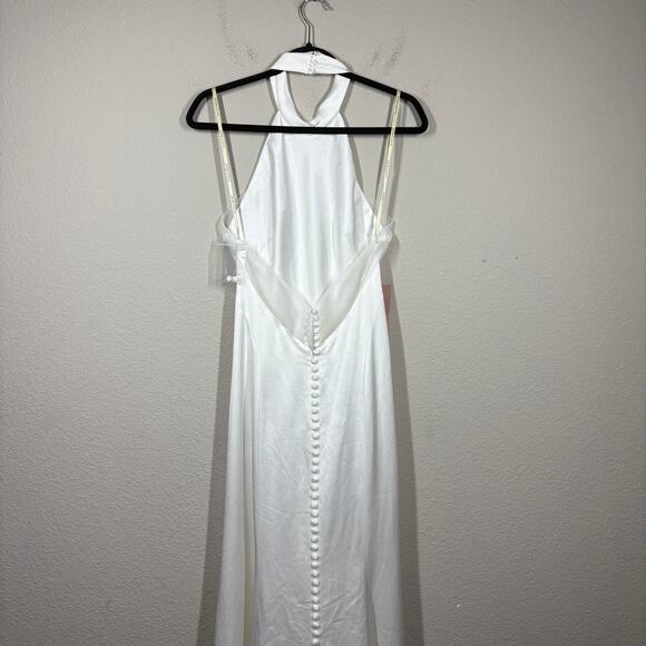 Jenny by Jenny Yoo Size 8 Harlyn Wedding Dress Gown White Lace Maxi Halter Train - Picture 12 of 16